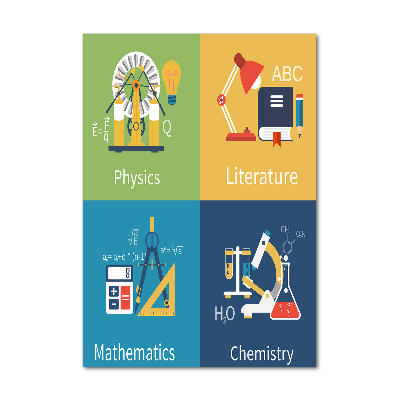 Cuadro de metacrilato moderno efecto cristal vertical Asignaturas escolares