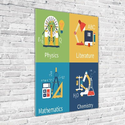Cuadro de metacrilato moderno efecto cristal vertical Asignaturas escolares