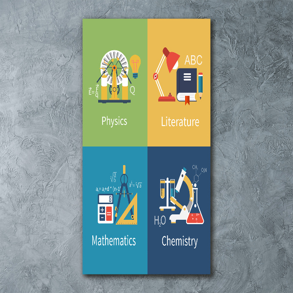 Cuadro de metacrilato moderno efecto cristal vertical Asignaturas escolares