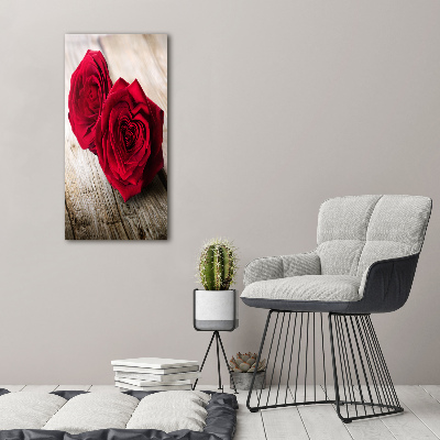 Cuadro de metacrilato moderno efecto cristal vertical rosas rojas