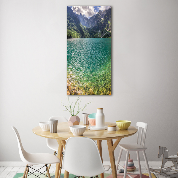 Cuadro decorativo en acrílico brillante vertical Lago en las montañas