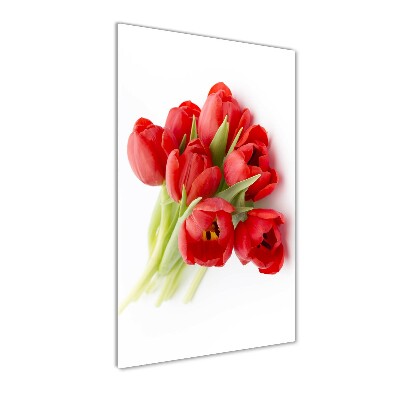 Cuadro decorativo en acrílico brillante vertical tulipanes rojos