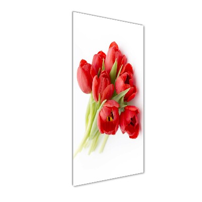Cuadro decorativo en acrílico brillante vertical tulipanes rojos