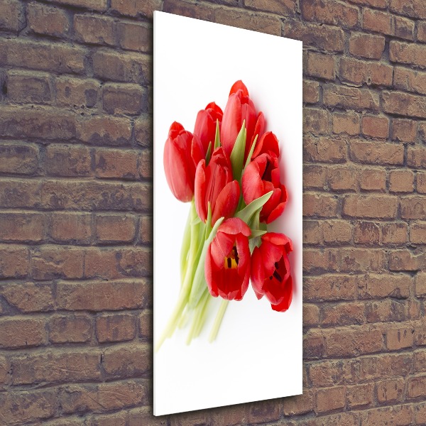 Cuadro decorativo en acrílico brillante vertical tulipanes rojos