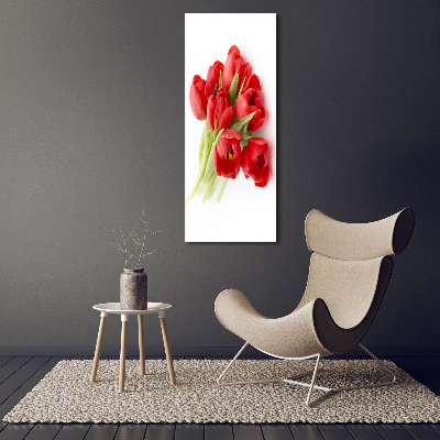 Cuadro decorativo en acrílico brillante vertical tulipanes rojos