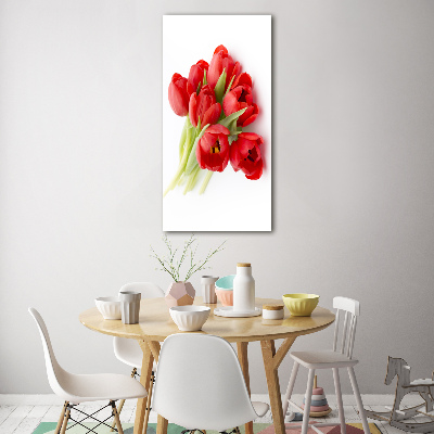 Cuadro decorativo en acrílico brillante vertical tulipanes rojos