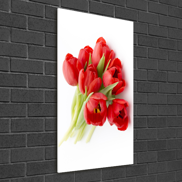 Cuadro decorativo en acrílico brillante vertical tulipanes rojos
