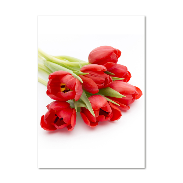 Cuadro decorativo en acrílico brillante vertical tulipanes rojos