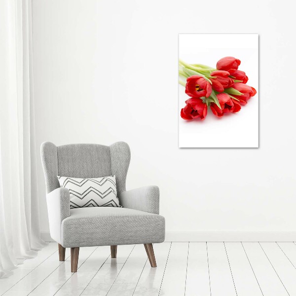 Cuadro decorativo en acrílico brillante vertical tulipanes rojos