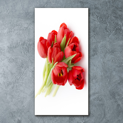 Cuadro decorativo en acrílico brillante vertical tulipanes rojos