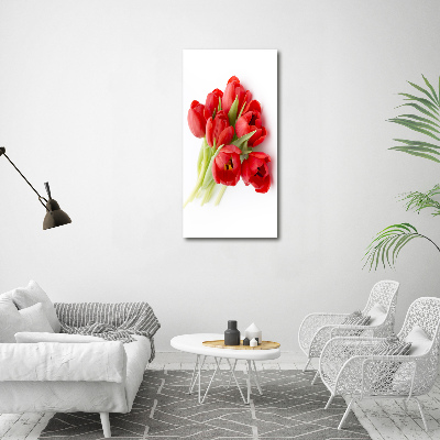 Cuadro decorativo en acrílico brillante vertical tulipanes rojos