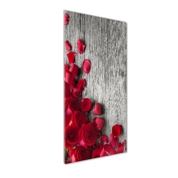 Cuadro decorativo en acrílico brillante vertical rosas rojas