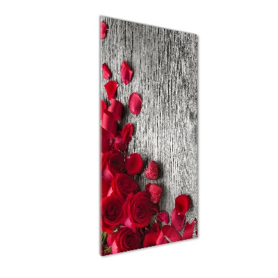 Cuadro decorativo en acrílico brillante vertical rosas rojas