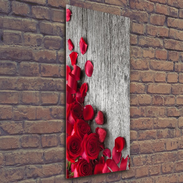 Cuadro decorativo en acrílico brillante vertical rosas rojas