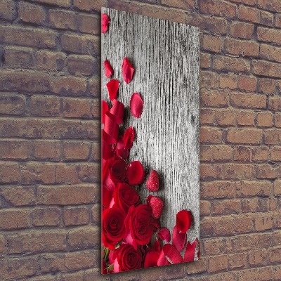Cuadro decorativo en acrílico brillante vertical rosas rojas