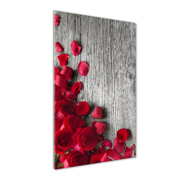 Cuadro decorativo en acrílico brillante vertical rosas rojas