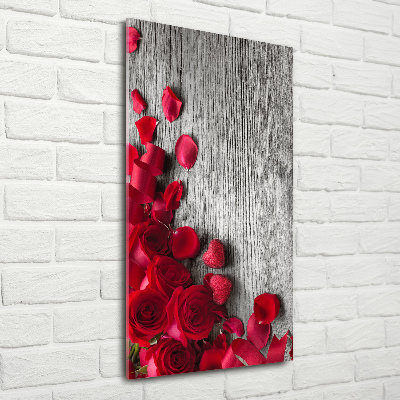 Cuadro decorativo en acrílico brillante vertical rosas rojas