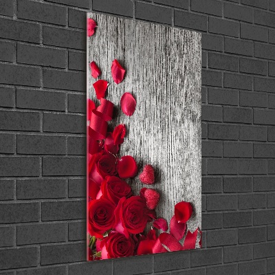Cuadro decorativo en acrílico brillante vertical rosas rojas