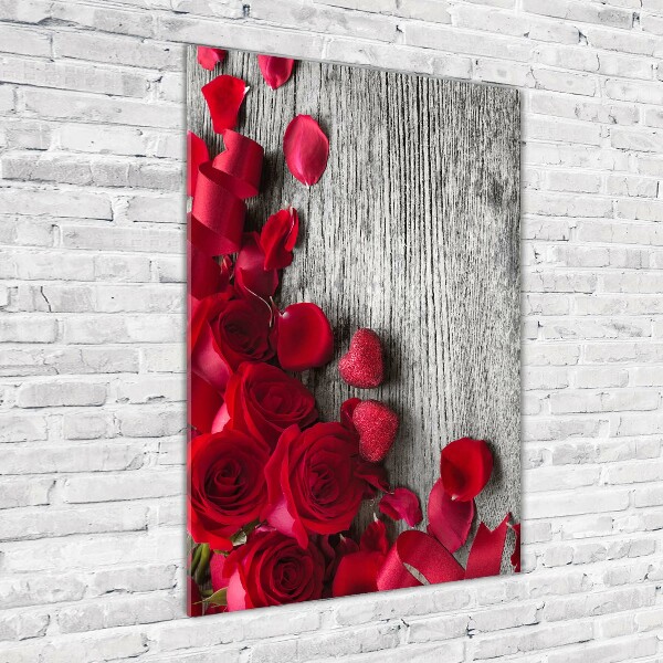 Cuadro decorativo en acrílico brillante vertical rosas rojas