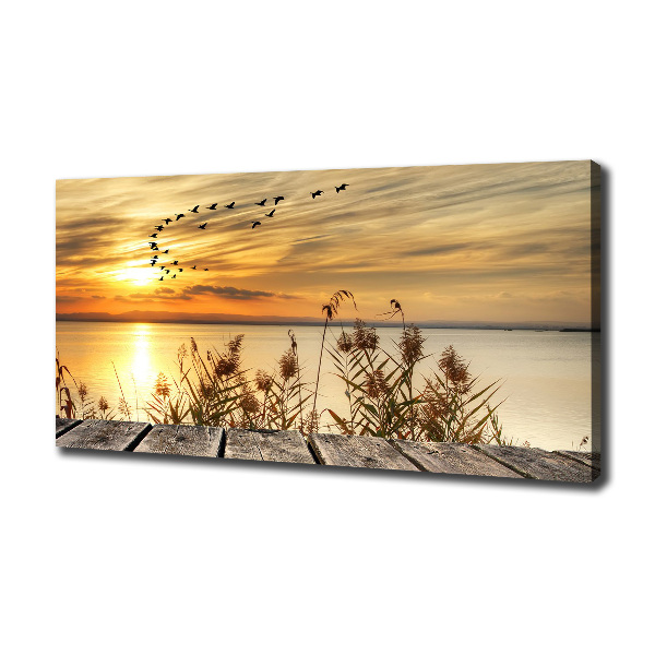 Cuadro canvas con impresión uv duradera horizontal Muelle en el lago