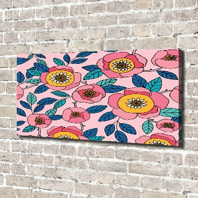 Cuadro canvas moderno de gran formato horizontal flores rosas