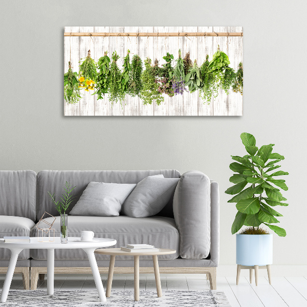 Cuadro canvas con impresión uv duradera horizontal Hierbas en una cuerda