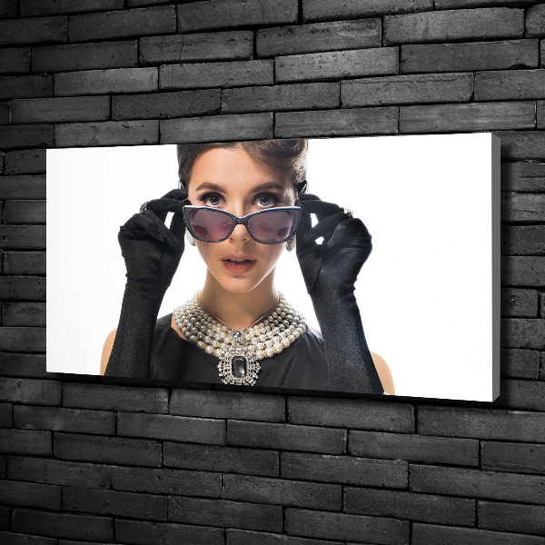 Cuadro canvas moderno de gran formato horizontal Mujer con gafas