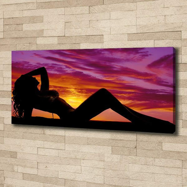 Cuadro canvas moderno de gran formato horizontal silueta de una mujer