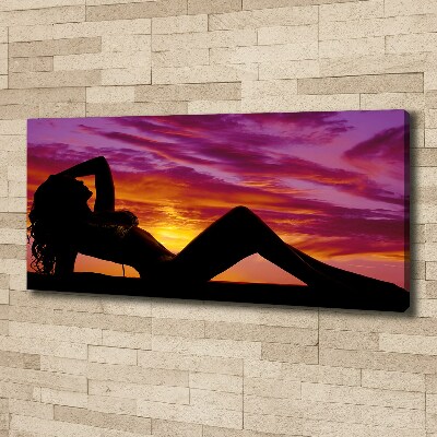 Cuadro canvas moderno de gran formato horizontal silueta de una mujer