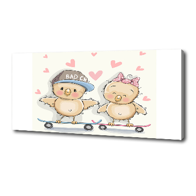 Fotocuadro en lienzo de alta calidad horizontal Pájaros en una patineta