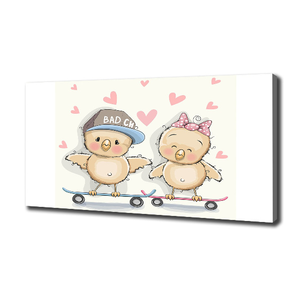 Fotocuadro en lienzo de alta calidad horizontal Pájaros en una patineta