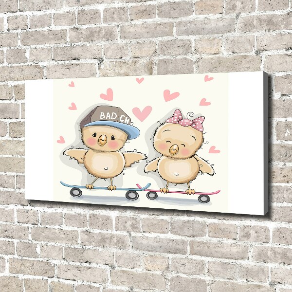 Fotocuadro en lienzo de alta calidad horizontal Pájaros en una patineta