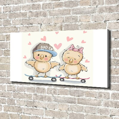 Fotocuadro en lienzo de alta calidad horizontal Pájaros en una patineta