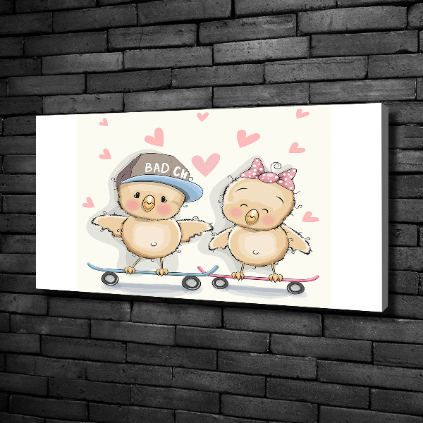 Fotocuadro en lienzo de alta calidad horizontal Pájaros en una patineta