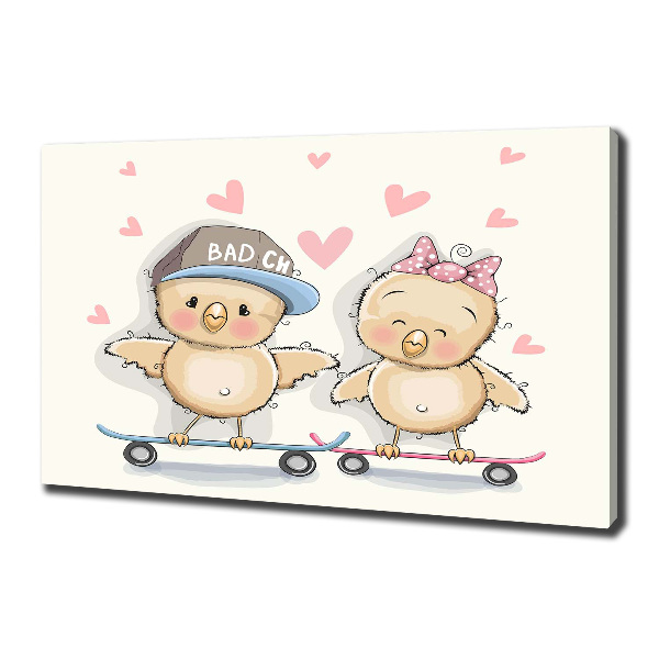 Fotocuadro en lienzo de alta calidad horizontal Pájaros en una patineta