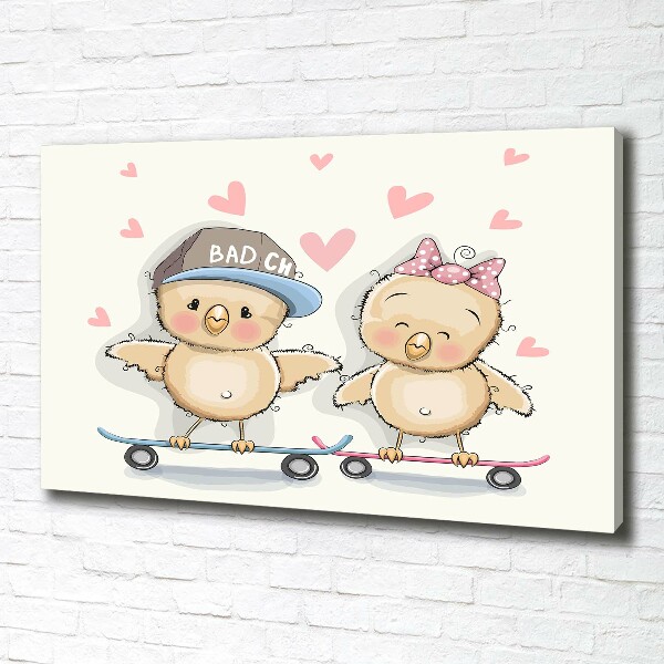 Fotocuadro en lienzo de alta calidad horizontal Pájaros en una patineta