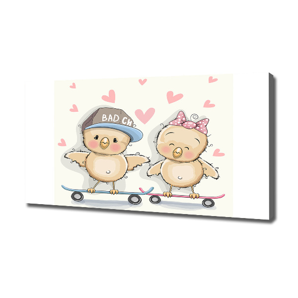 Fotocuadro en lienzo de alta calidad horizontal Pájaros en una patineta