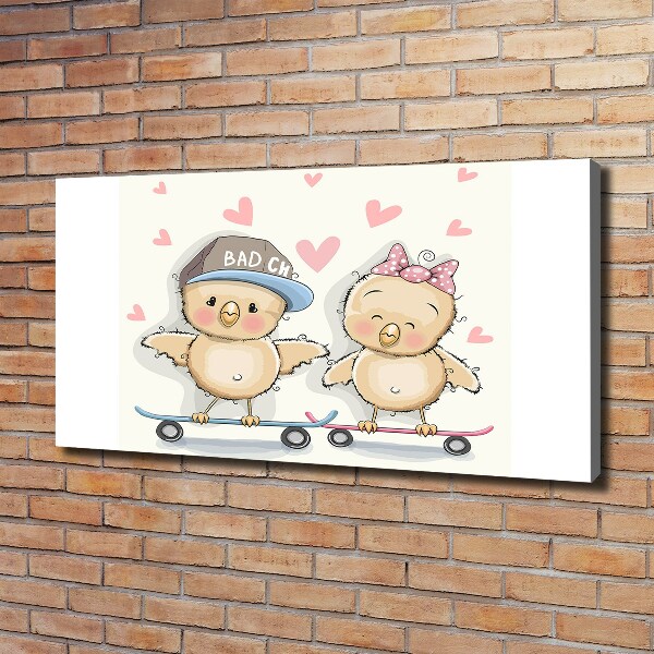 Fotocuadro en lienzo de alta calidad horizontal Pájaros en una patineta