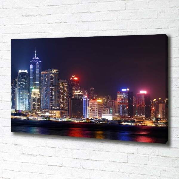 Cuadro canvas con impresión uv duradera horizontal Hong Kong de noche