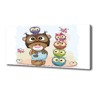 Cuadro canvas con impresión uv duradera horizontal Osito de peluche y búhos