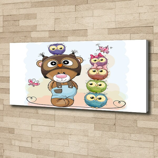Cuadro canvas con impresión uv duradera horizontal Osito de peluche y búhos