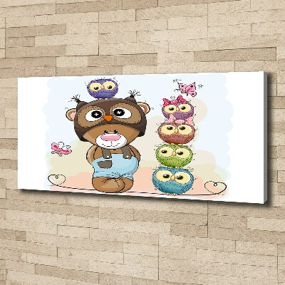 Cuadro canvas con impresión uv duradera horizontal Osito de peluche y búhos