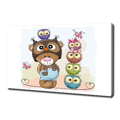 Cuadro canvas con impresión uv duradera horizontal Osito de peluche y búhos