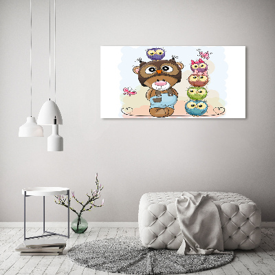 Cuadro canvas con impresión uv duradera horizontal Osito de peluche y búhos