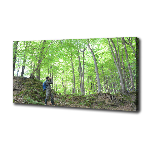 Cuadro canvas con impresión uv duradera horizontal Ornitólogo en el bosque