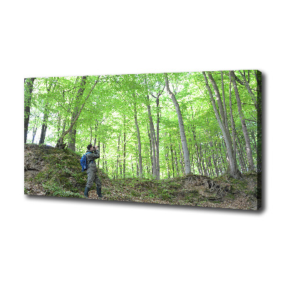 Cuadro canvas con impresión uv duradera horizontal Ornitólogo en el bosque