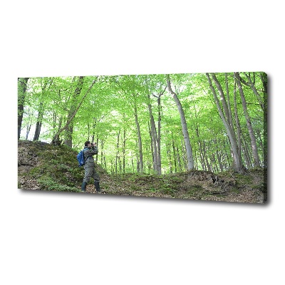 Cuadro canvas con impresión uv duradera horizontal Ornitólogo en el bosque
