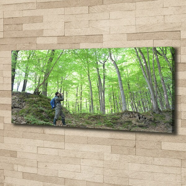 Cuadro canvas con impresión uv duradera horizontal Ornitólogo en el bosque