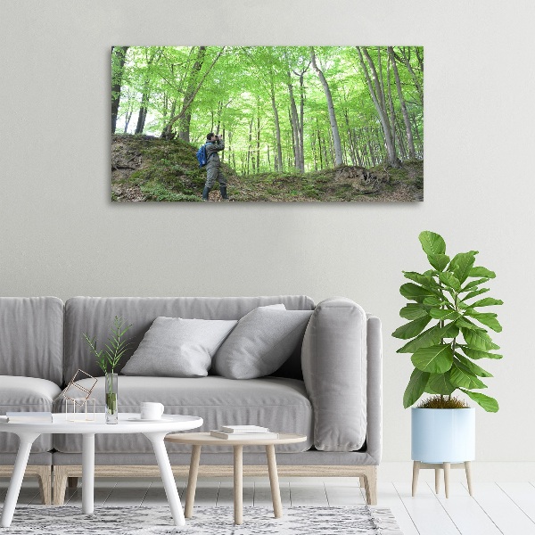Cuadro canvas con impresión uv duradera horizontal Ornitólogo en el bosque