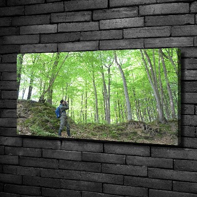 Cuadro canvas con impresión uv duradera horizontal Ornitólogo en el bosque